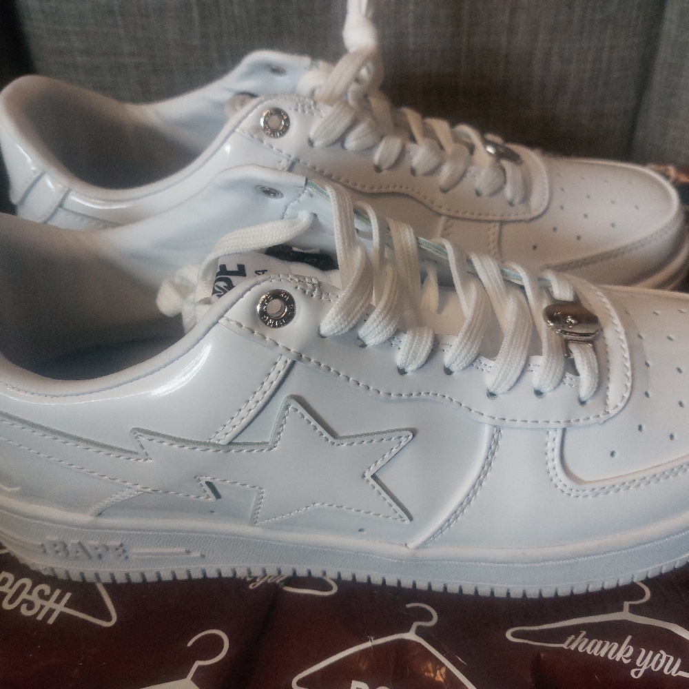 *New* Bathing Ape Bape Sta Men's Glossy White Sneakers Classic SIZE 10.5 - Picture 2 of 14